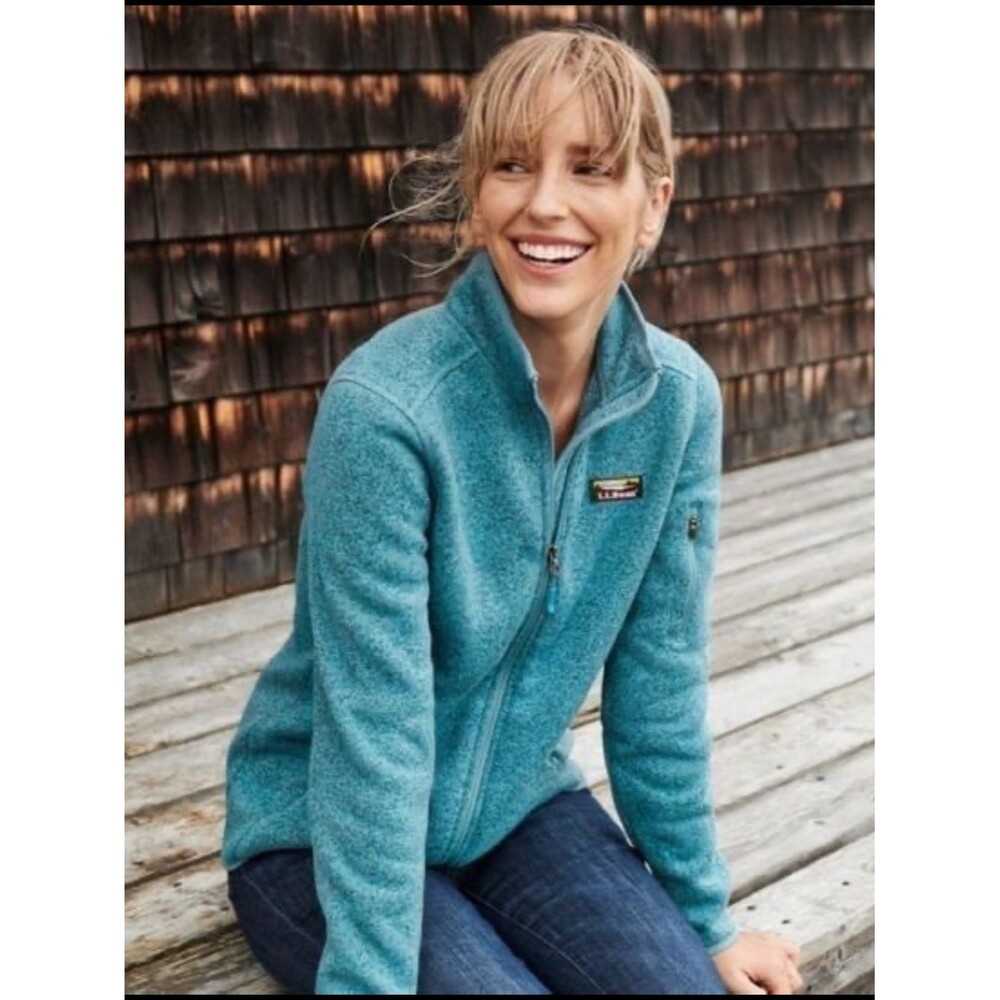 L.L. Bean Teal Full-Zip Fleece Jacket Sz M Outdoor Layering Hiking Camp Gorpcore